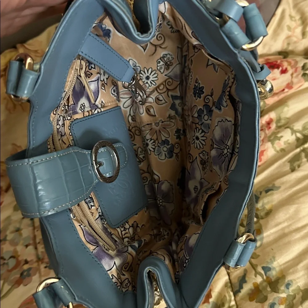 Brighton wheat woven purse with blue leather trim Women's Handbag - Picture 6 of 9